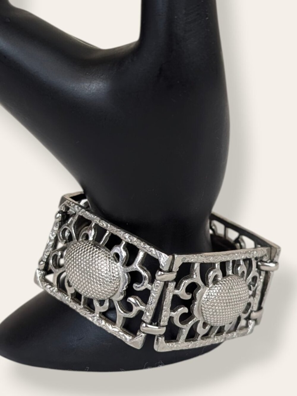 Vintage Metal Floral Cut Out Panel Bracelet